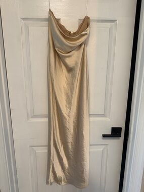 Meshki Champagne Satin Cowl Midi Dress
